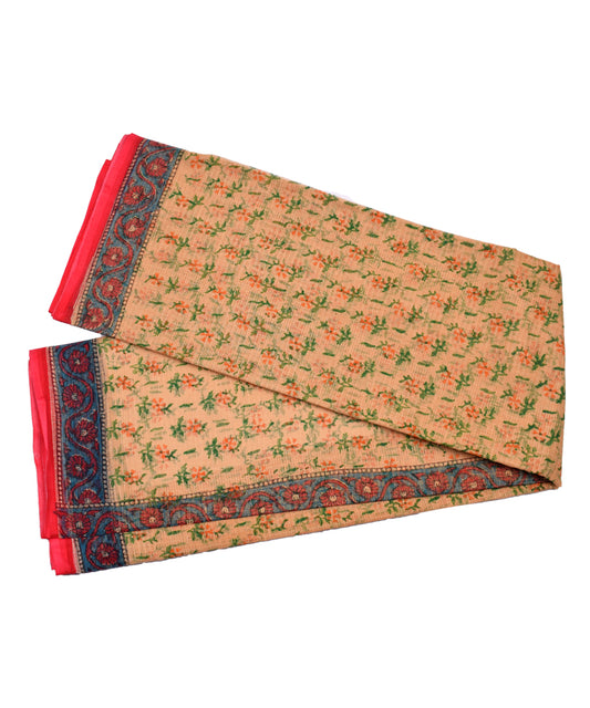 Pure Cotton Green Leaves Print Kotadoria Saree