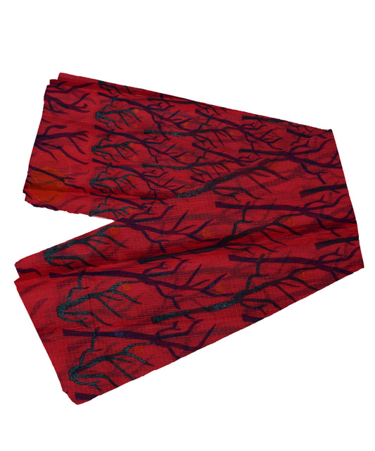 Red Blue Cotton Shark Print Kotadoria Saree With Blouse