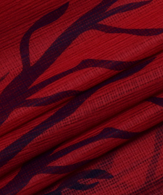 Red Blue Cotton Shark Print Kotadoria Saree With Blouse