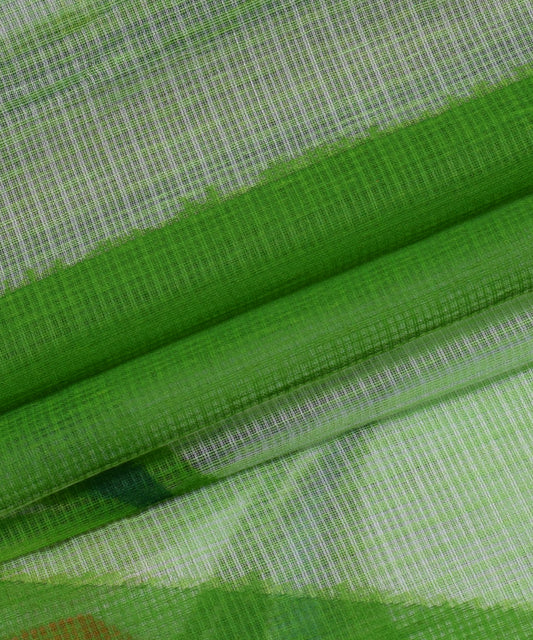 Floral Print Light Green Zari Border KotaDoria Cotton Saree With Blouse