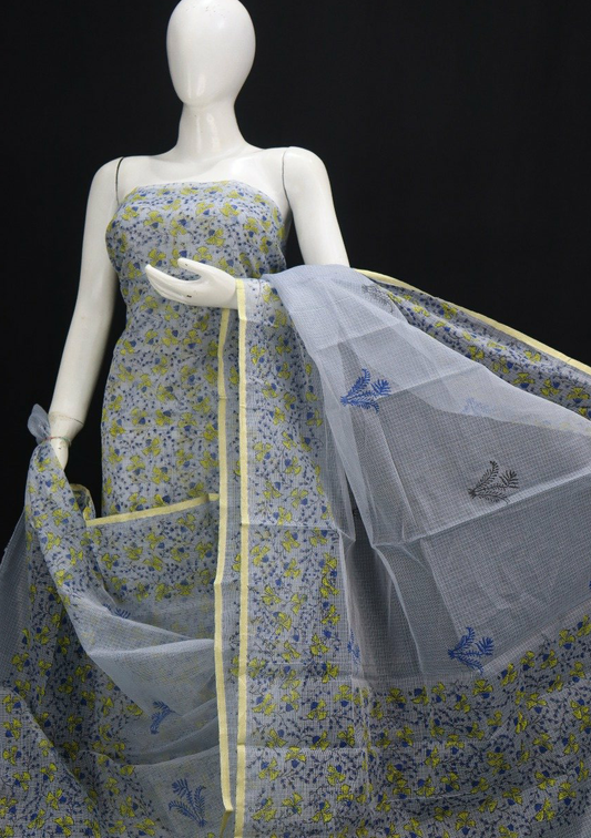 Royal  Floral Handblock Printed Kota Doria Suit