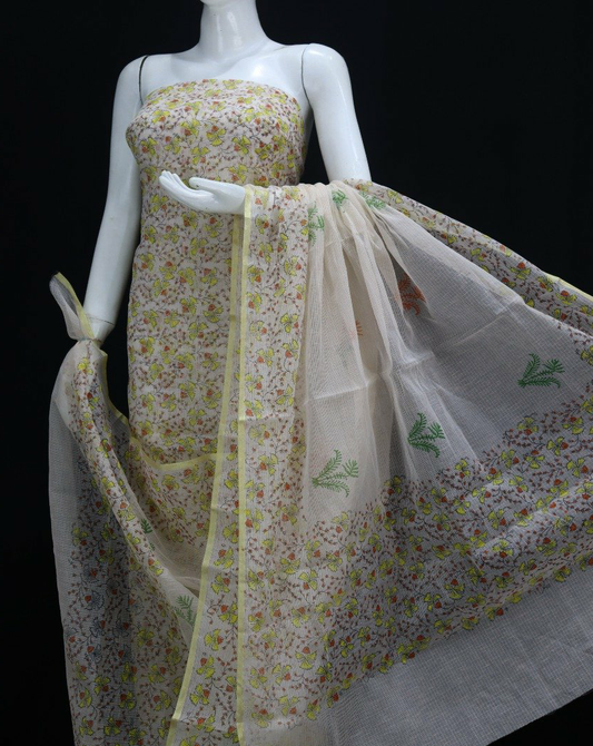Royal Skin Floral Handblock Printed Kota Doria Suit