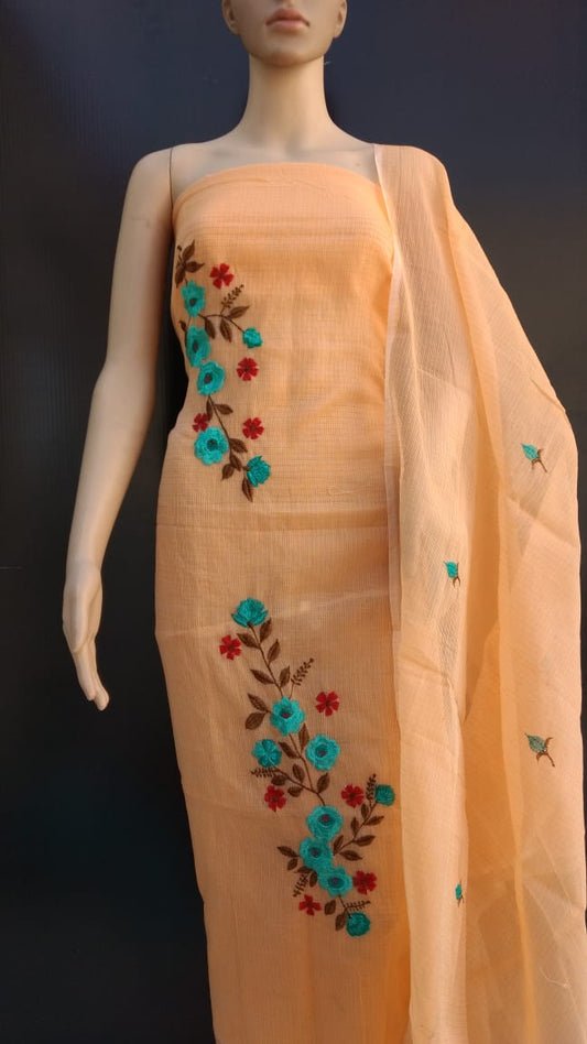 Orange COTTON KOTADORIA EMBROIDERY DRESS MATERIALS