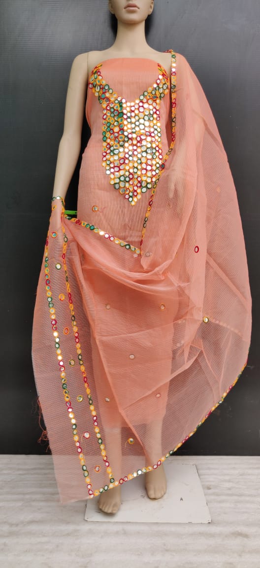 light Carrort Color Cotton Kotadoria Gotta Patti Modern Work Dress Material