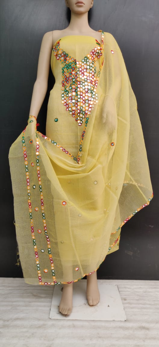 Yellow Color Cotton Kotadoria Gotta Patti Modern Work Dress Material