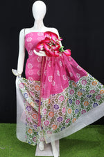 Pink Printed Kota Doria Cotton Fabric Dress Material