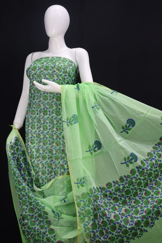 DESIGNER GREEN FLOWER HAND BLOCK PRINT KOTA DORIA SUIT