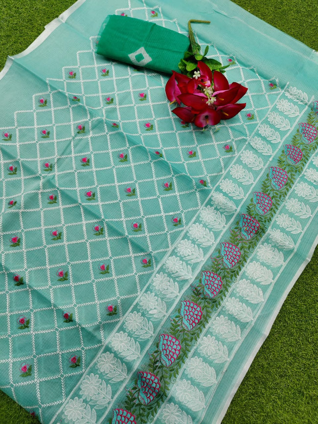 KOTA COTTON "CHICKANKARI EMBROIDERY" SAREE WITH BLOUSE