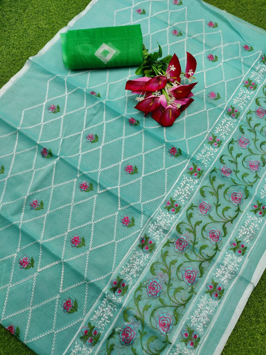 KOTA COTTON "CHICKENKARI EMBROIDERY" SAREE WITH BLOUSE