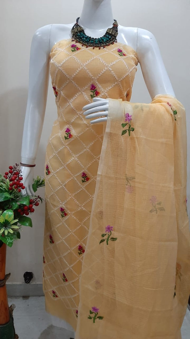 Light Orange Kota Cotton " Embroidery " Special Suit