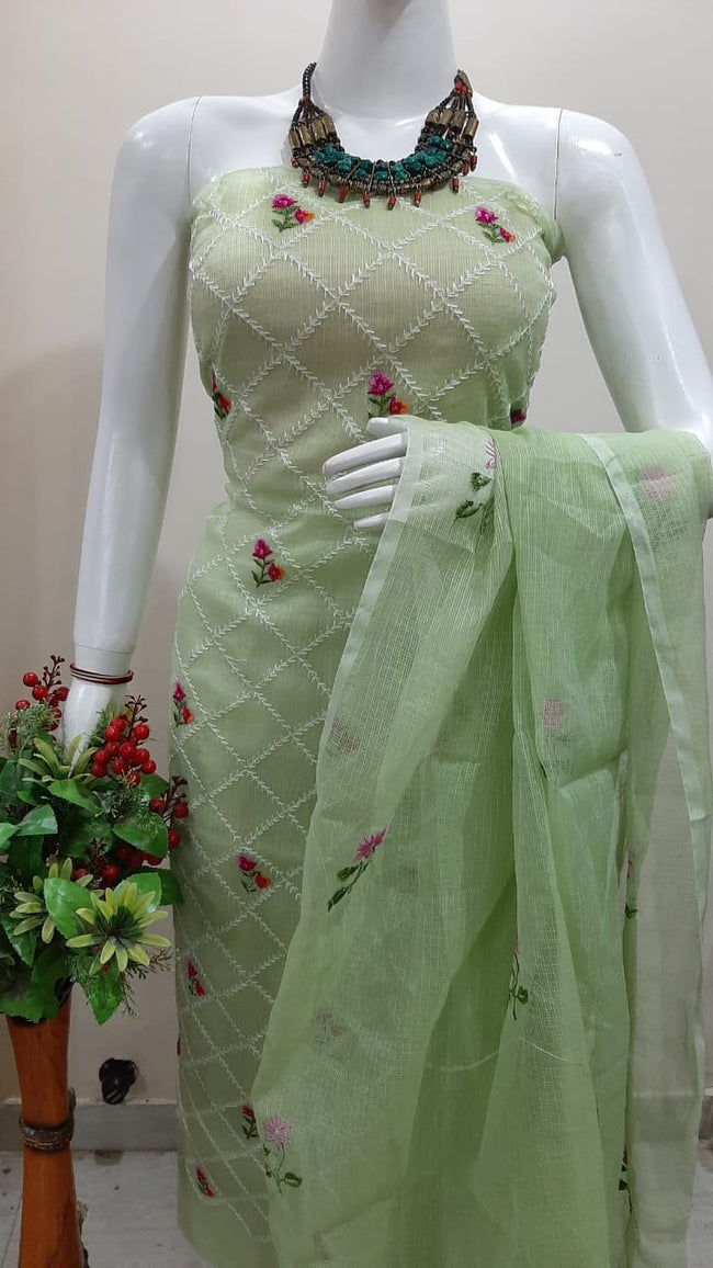 Light Green Kota Cotton " Embroidery " Special Suit