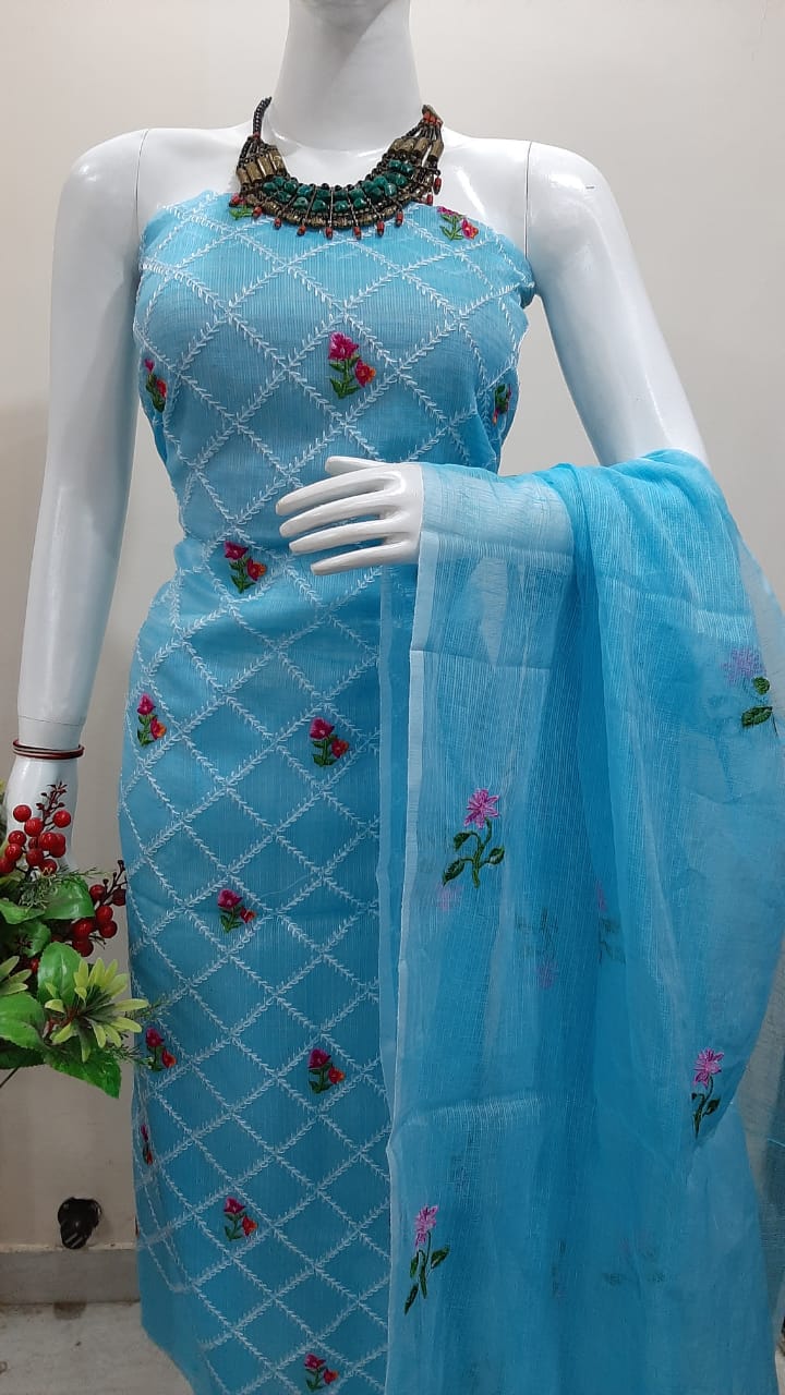 Blue Kota Cotton " Embroidery " Special Suit