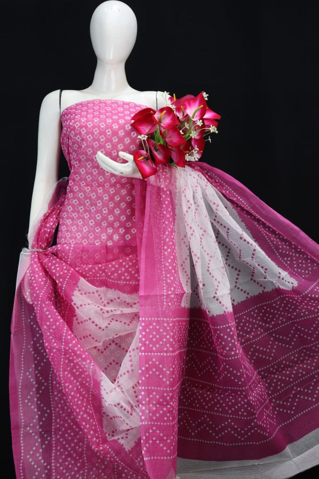 Pink Classic Printed Kota Doria Cotton Fabric Dress Material