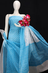 Sky Blue Classic Printed Kota Doria Cotton Fabric Dress Material