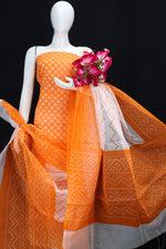 Orange Classic Printed Kota Doria Cotton Fabric Dress Material
