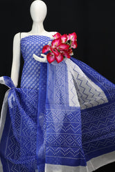 Blue Classic Printed Kota Doria Cotton Fabric Dress Material