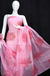 Floral Pink Printed Kota Doria Cotton Fabric Dress Material