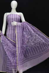 Periwinkle Purple Handblock Printed Cotton Kota Doria Un-Stitched Suit With Dupatta
