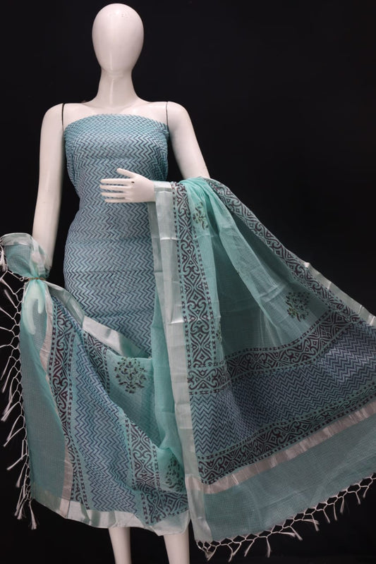 Jungle Green Classic Printed Kota Doria Cotton Fabric Dress Material