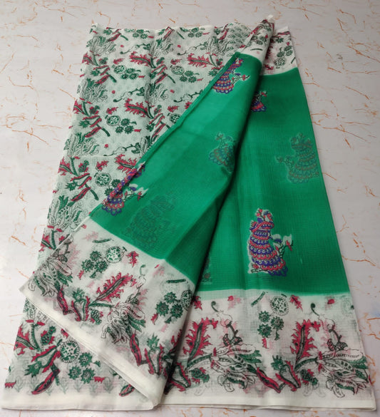 Castleton Green Chic KotaDoria Dye Block Printed Cotton Saree With Blouse