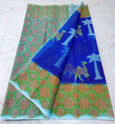 Lapis Blue Sofisticated KotaDoria Dye Block Printed Cotton Saree With Blouse
