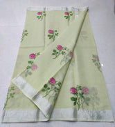 Olive Kota Doria Embroidery Cotton Saree With Running Blouse
