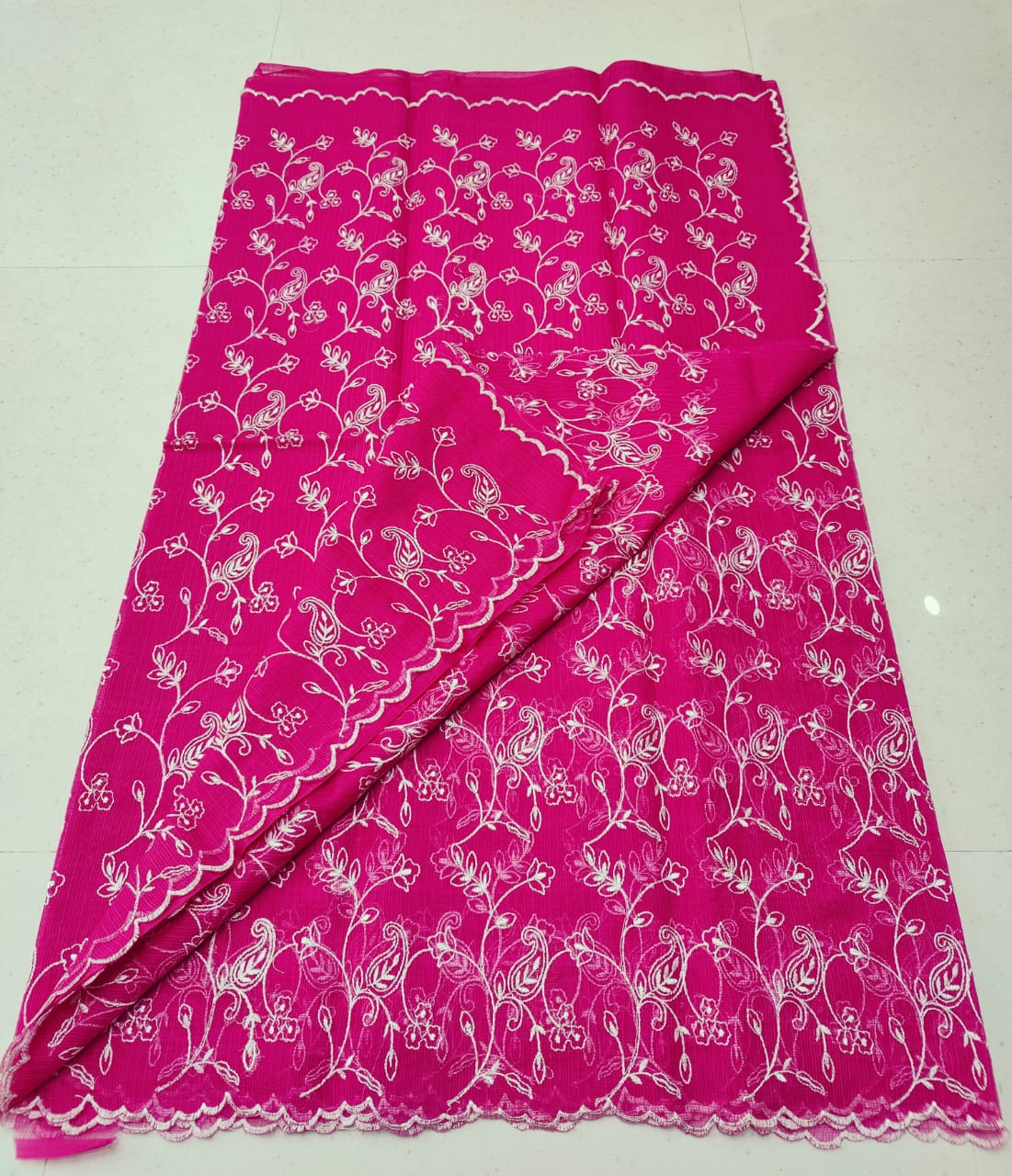 Olive Colored Kota Doria Chickenkari Embroidery Cotton Saree With Running Blouse main image 0