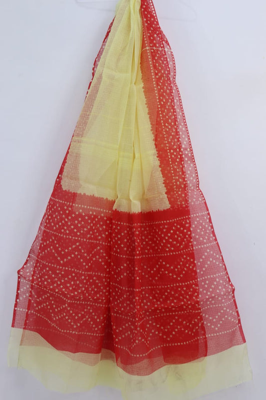 Elegant Yellow-Red Combination Dot Design Kota Doria Dupatta