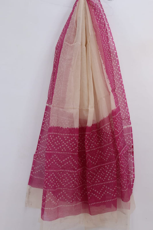 Elegant Pink-Cream Combination Kota Doria Dupatta