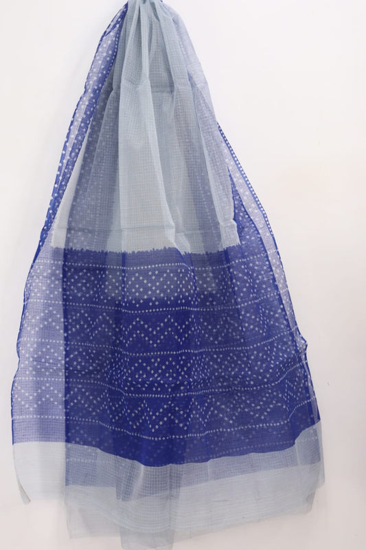 Elegant Blue-White Combination Kota Doria Dupatta