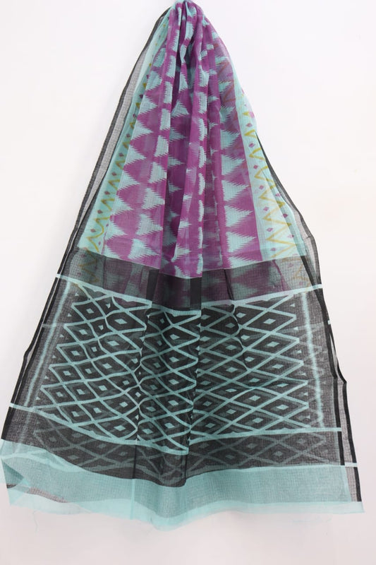 Elegant Black-Purple Combination Kota Doria Dupatta