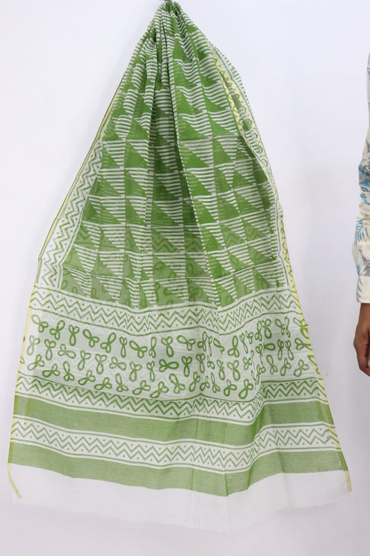 Elegant Geometric Green Kota Doria Dupatta