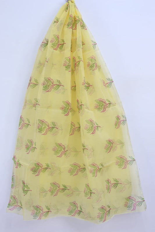 Pretty Yellow Leafy Kota Doria Dupatta