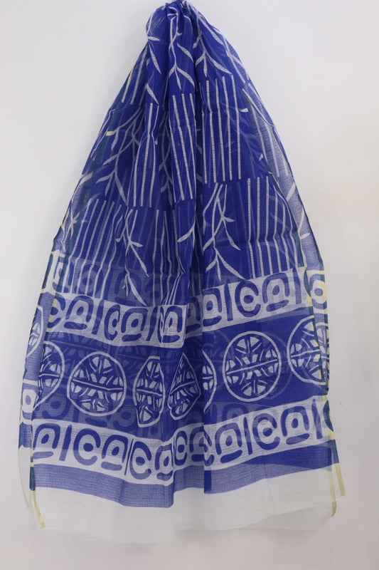 Midnight Blue Block Printed Kota Doria Dupatta