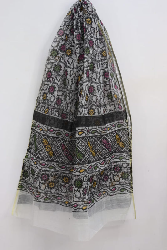 Multicolored Dots on Black Block Printed Kota Doria Dupatta