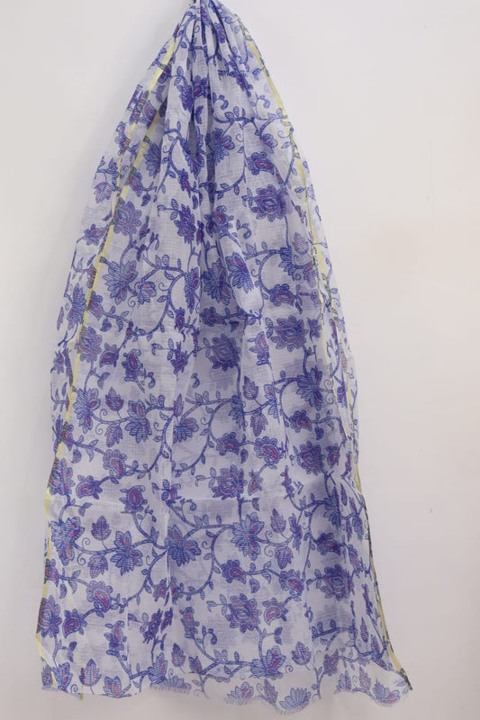 Elegant Indigo Leafy Block Printed Kota Doria Dupatta