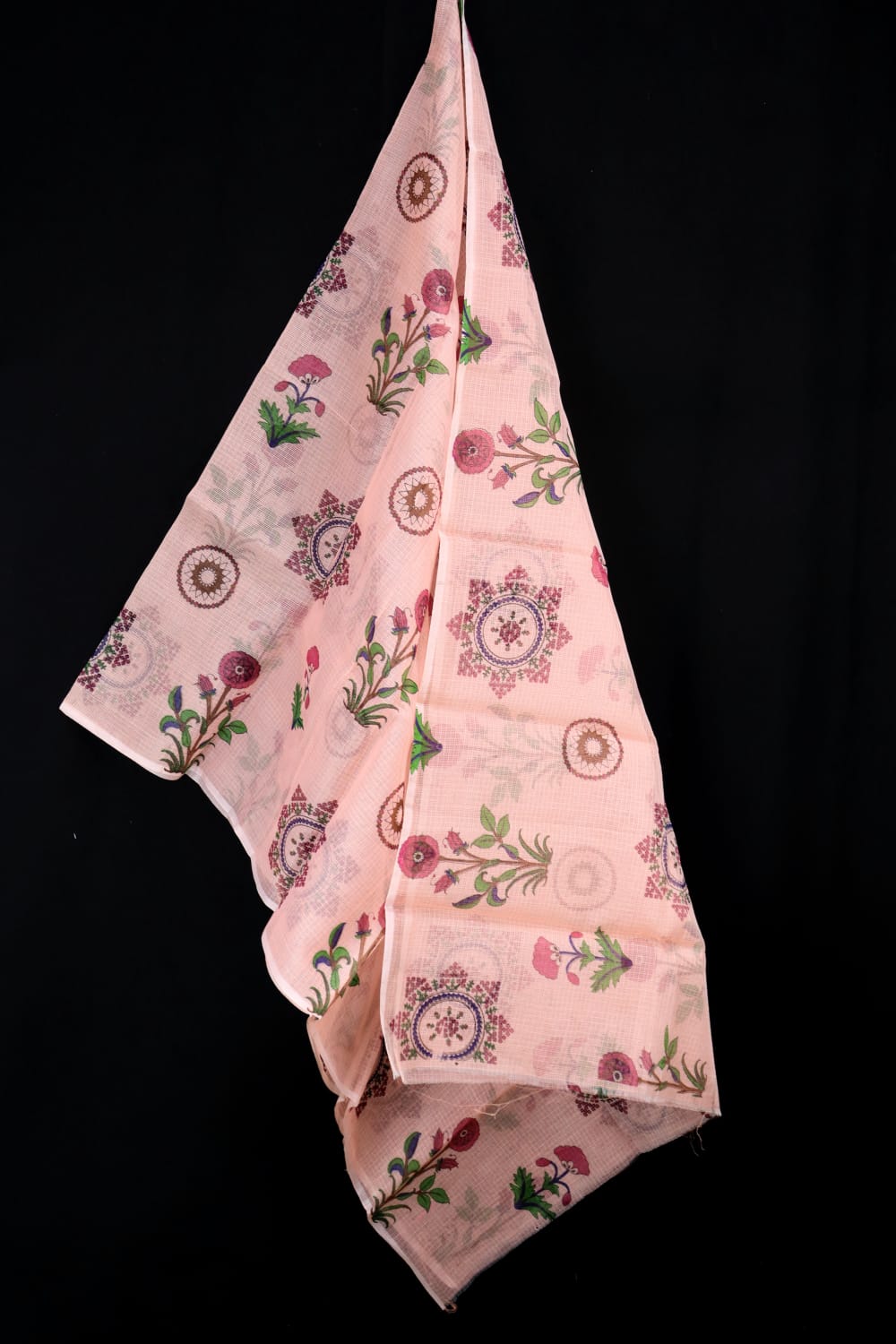 Luxurious Light Pink Floral Printed Kota Doria Dupatta