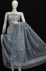 Grey Base White Thread Chikankari Embroidery Kota Doria Dress Material