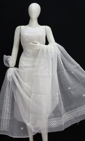 White Base White Thread Chikankari Embroidery Kota Doria Dress Material