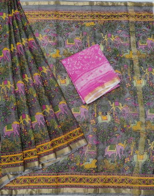 Pure Kota doria Silk Saree With Beautiful Print