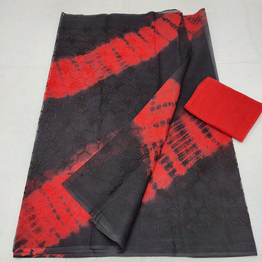 PURE Kota Doria Saree With Dye And Chikankari Embroidery