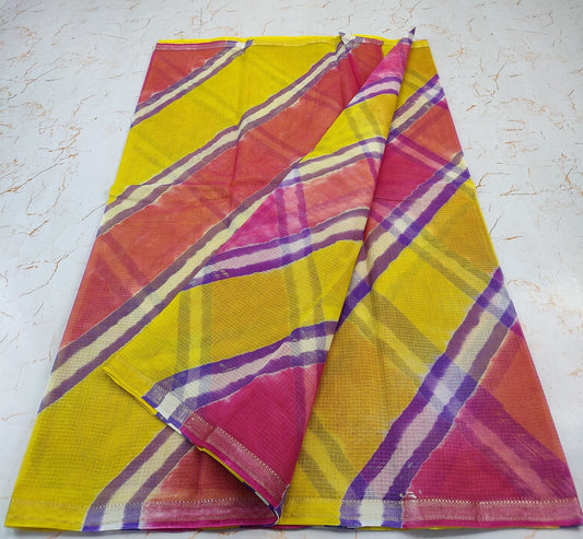 PURE Kota Doria Hand lehariya Saree