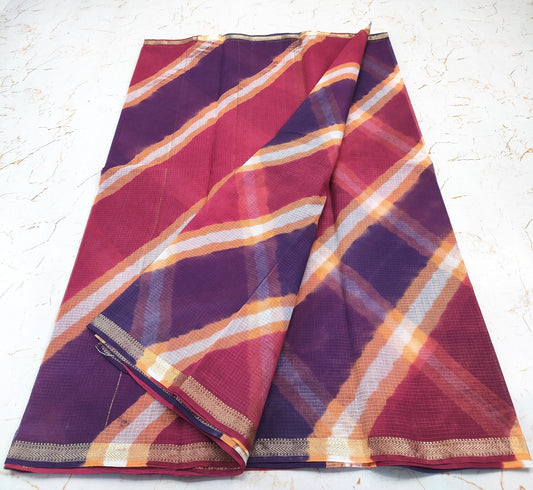 PURE Kota Doria Hand lehariya Saree